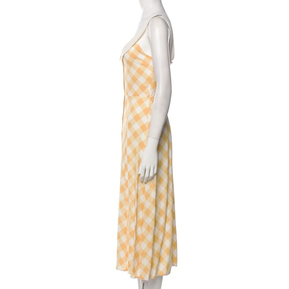 Reformation Yellow Plaid A-Line Midi Dress Sleeveless Scoop Neck Summer Dress 2 - Picture 3 of 7
